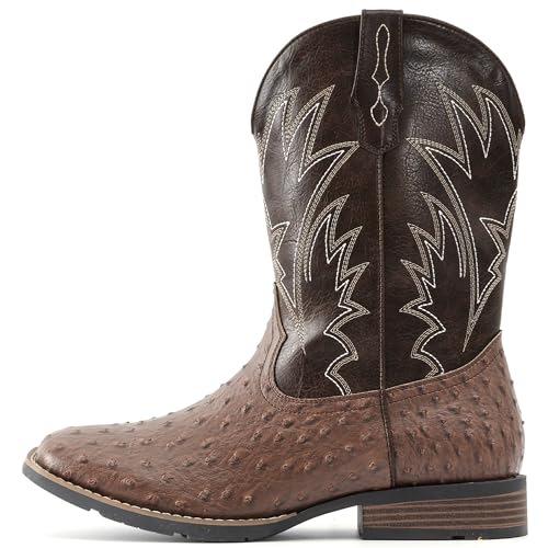 Image of IUV Cowboy Boots For Men Western Ostrich Wide Embroidered Pull On Boots