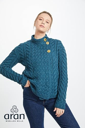 Image of Aran Woollen Mills Louisburgh Women's Asymmetrical Irish Cardigan, 100% Super Soft Merino Wool, Authentic Irish Knitwear