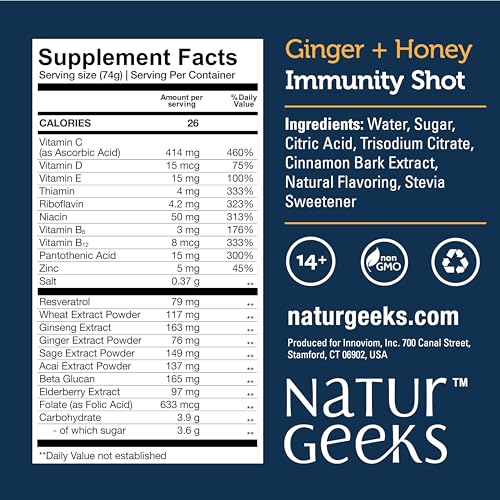 Immunity Support Shots with Organic Ginger + Honey | Vitamins C, D, B6, B12 and Zinc | Liquid Immune Defense Infused with Natural Resveratrol and Spermidine | 6 Pack (2.5 Fl oz) - Image 4