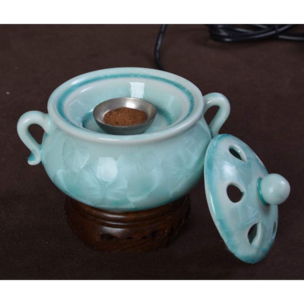 KAXOBopishop Ceramic Incense Burner-Timing Temperature Control Electronic Aroma Essential Oil Diffuser - for Home/Office/Spa Agarwood Aromatherapy Stove,Blue,Timing Temperature Adjustment