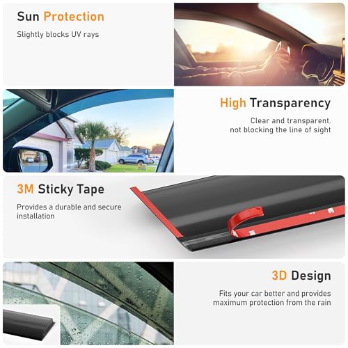 Image of Shatterproof Taped-On Window Deflectors for Dodge RAM 2009-2018 Crew Cab 1500 2500 3500, Rain Guards, Window Visors for Cars, 4pcs