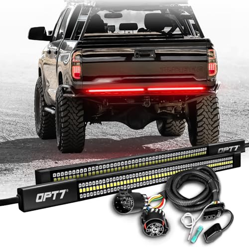 OPT7 Plug'n'Play Harness for 2007-2021 Tundra & OPT7 Redline Parlux 2PCS Triple Row LED Tailgate Light Bars w/Sequential Red Turn for 2007-2021 Tundra