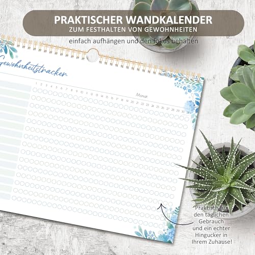 Habit Tracker Kalender 2026 für 12 Monate - Wandkalender 2026, Monatskalender mit 15 Gewohnheiten - Gewohnheitstracker Undatierter - Tracke tägliche, wöchentliche & monatliche Gewohnheiten - 286x218mm