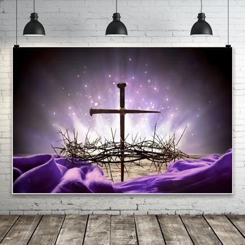 Leowefowa Easter Jesus Christ Cross Backdrops 10x8ft Vinyl Resurrection Sunday Backdrop Crucifixion Jesus is Risen Background Holy Light Easter Christian Church Pray Event Banner Decor Photo Props