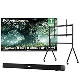 SYLVOX 65 inch Outdoor TV with Stand & Soundbar, Ultra-Narrow Bezel, 4K Smart TV, 1000 nits, IP56 Waterproof, Dual Speakers, All-Weather Metal Chassis for Patio, Deck, Backyard (Frameless Series)