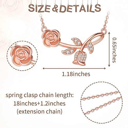 Urmwmoo Rose Flower Necklace For Women 925 Sterling Silver Rose Gold Pendant Necklaces Jewelry Birthday Christmas Mother's Day Gifts For Women Girls Wife #TOP1