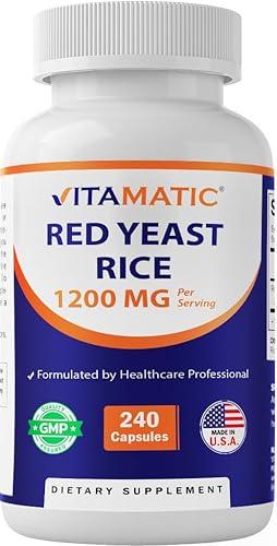 Vitamatic Arroz de levadura roja, 1200 mg por porción, 240 cápsulas vegetales, fabricado en los Estados Unidos, sin OMG y sin gluten
