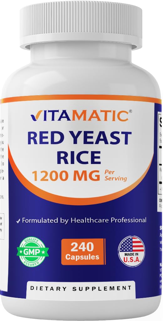 Vitamatic Red Yeast Rice 1200 mg Per Serving - 240 Veg Capsules - Made in the USA - Non-GMO & Gluten Free 240 Count (Pack of 1)