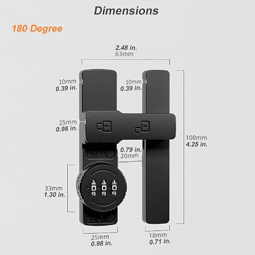 ETEKJOY Flip Latch Lock with Combination 90/180 Degree Sliding/Swinging Door Lock Latch Bolt for Gate Barn Garage Shed Window Cabinet 3-Digit Password Keyless (Black, 180 Degree) - Thumbnail 4
