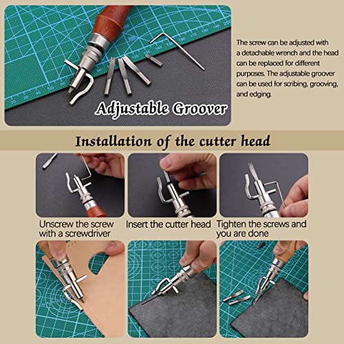 Image of Jupean Leather Working Kit, Tooling Tool Kit With Stamping Tools Storage Bag Cutting Mat Prong Punch Waxed Thread Stitching Groover For Craft