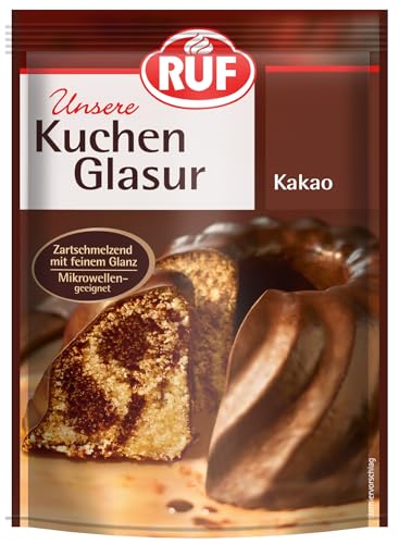 RUF Kuchen-Glasur Kakao, 100g im Beutel, mikrowellengeeignet, zum Glasieren & Dekorieren von Plätzchen, Kuchen & Torten, glutenfrei