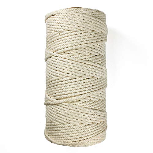 eJoyce EJ-2006 Macrame Cord Natural Soft Cotton 4-Strand Rope Cord for Wall Hanging Plant Hanger DIY Craft Projects, 5 mm x 109 Yards