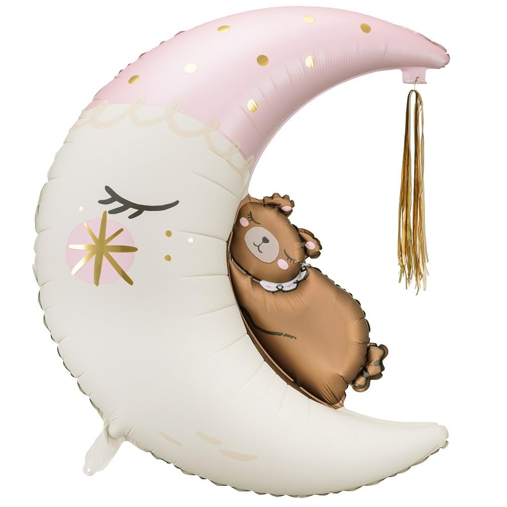 Shape Foil Balloon "Teddy Bear on the Moon" Pink 80 x 98 cm