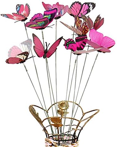 liuqingwind Decorative Garden Butterfly Stakes 10Pcs/Set Simulation Butterfly Stick Outdoor Garden Flower Pot Decor Ornament(Pink)
