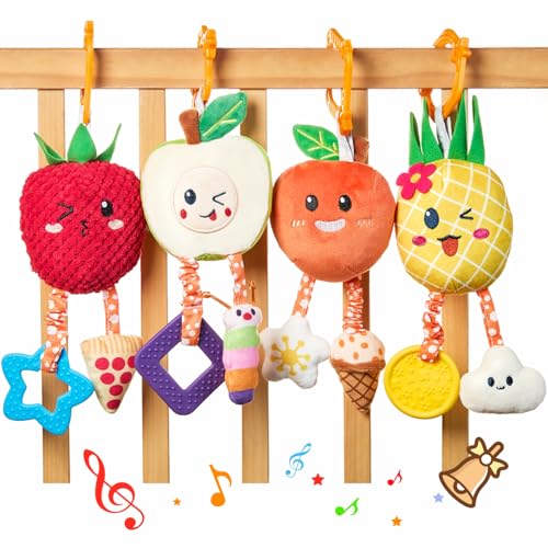 Image of OR OR TU Baby Toys for 3 6 9 12 Months, Hanging Toys Fruit Rattles Infant Newborn Stroller Mobile Toys Car Seat Crib Plush Wind Chime for Boys Girls