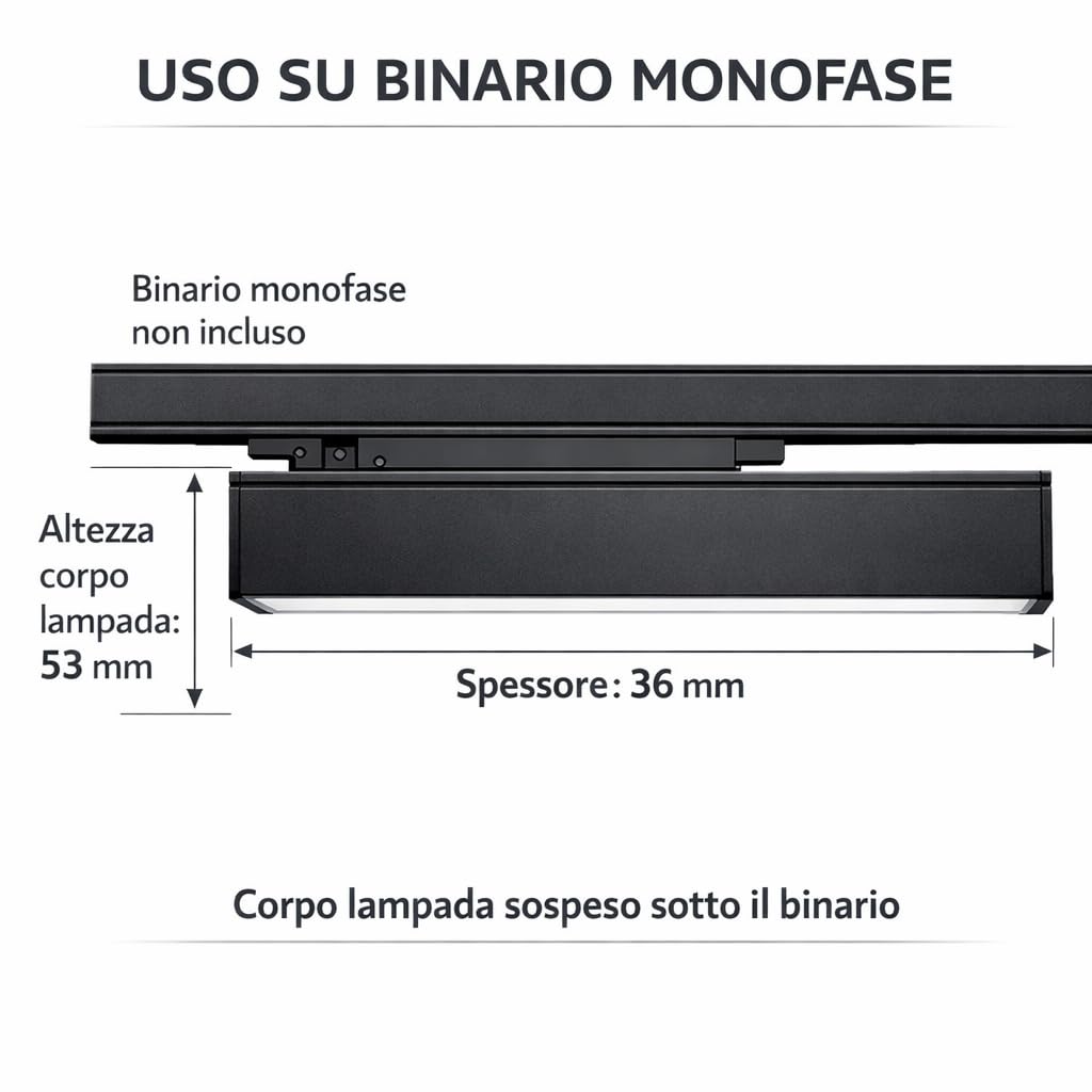 Barra LED Lineare per Binario Monofase 36W CCT Switch e Dimmer Integrato 4680 Lumen Fascio 110° Alluminio Bianco IP20 220V (Bianco)