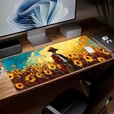 Leather Flower Desk Pad, Colorful Art Mouse Pad Large Computer Keyboard Gaming Mousepad Waterproof Desktop Protector & Cover, Decorative PU Leather Laptop Mouse Mat Home Decor 10 x 25.6 inch C34