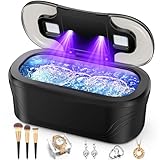 Raugbeyvo Ultrasonic Cleaner, 48KHz Jewelry Cleaner 400ML, Ultrasonic Retainer Cleaner for Eyeglasses Rings Watch Band Necklace Earing, Multi Deep Cleaning Modes, Black