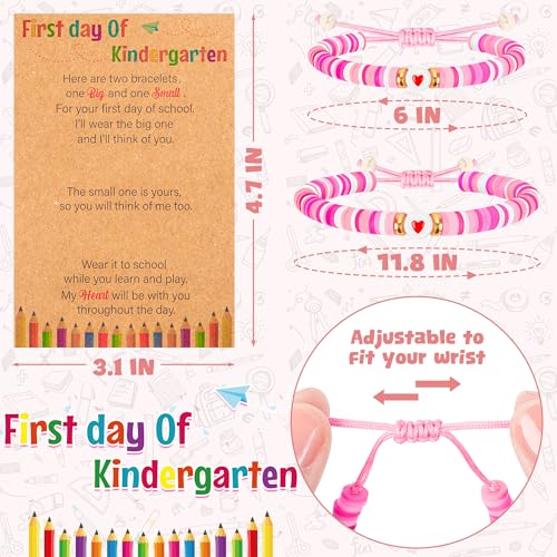 Image of Back to School Supplies, First Day of Kindergarten Bracelet, Back to School Bracelet Mommy and Me, Prek Matching Wish Bracelets Set, Adjustable Bracelet for Boys Girls Gifts Stuff Bulk