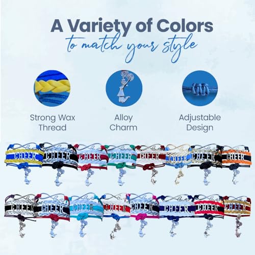 Sportybella Cheer Charm Bracelet- Girls Infinity Love Adjustable Cheerleading Jewelry in Team Colors For Cheerleader (Blue/Yellow) - Image 5