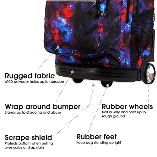 Image of J World Sundance Laptop Rolling Backpack for Girls Boys. Roller Bookbag with Wheels, 20 Inch, Galaxy