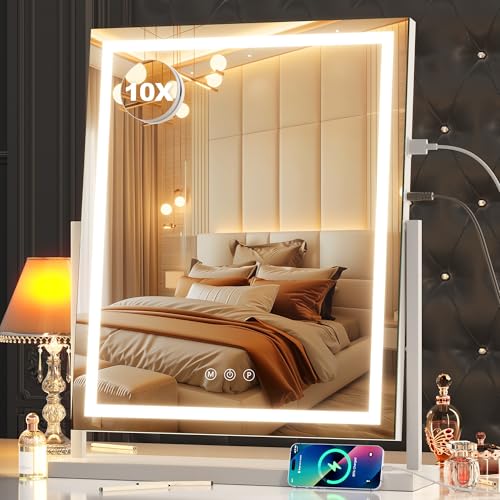 Vanity Mirror with Lights for Makeup, 10X Magnification, Dimmable, Touch Screen Control, LED, 20x15 Inch