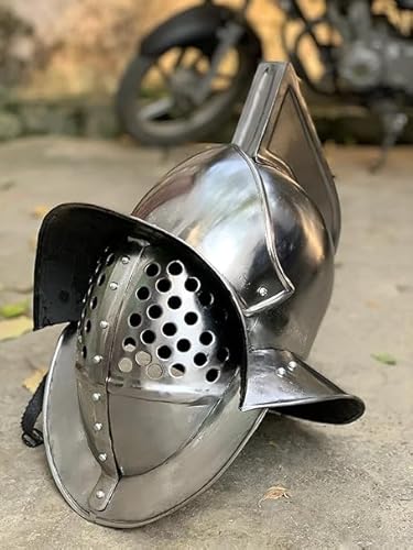 ARTIZANSTORE Medieval Larp Farbri Murmillo Gladiator Helmet Medieval Knight Crusader Helmet Silver Polish 18 Gauge Steel Helmet