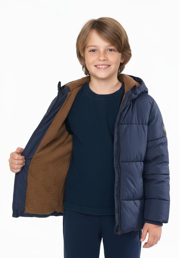 Sunny Sprout Abrigo con capucha para niños - Chaqueta acolchada gruesa con forro polar y mangas antiviento