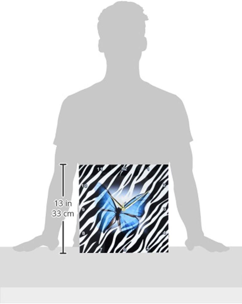 3dRose dpp_38928_2 Turquoise Butterfly on Zebra-Wall Clock, 13 by 13-Inch