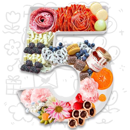 Image of 12 inch Fillable Number Paper Mache Cardboard Cutouts Sweet Charcuterie Board Tray Box (White, 5 Shaped)