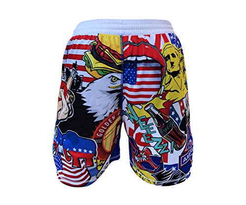 TRI-TITANS Merica Fight Shorts- MMA Wrestling Kickboxing (Adult M: 32"-34") - Thumbnail 4