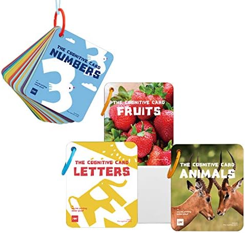 JONZOO Bilingual Baby Flash Cards, 100 Pages Toddler Flashcards with Rings & Holes, Educational Toy for Kids Baby Toddlers Over 6 Months Learn ABCs/Language/Numbers/Animals/Fruits(Visual Cards)