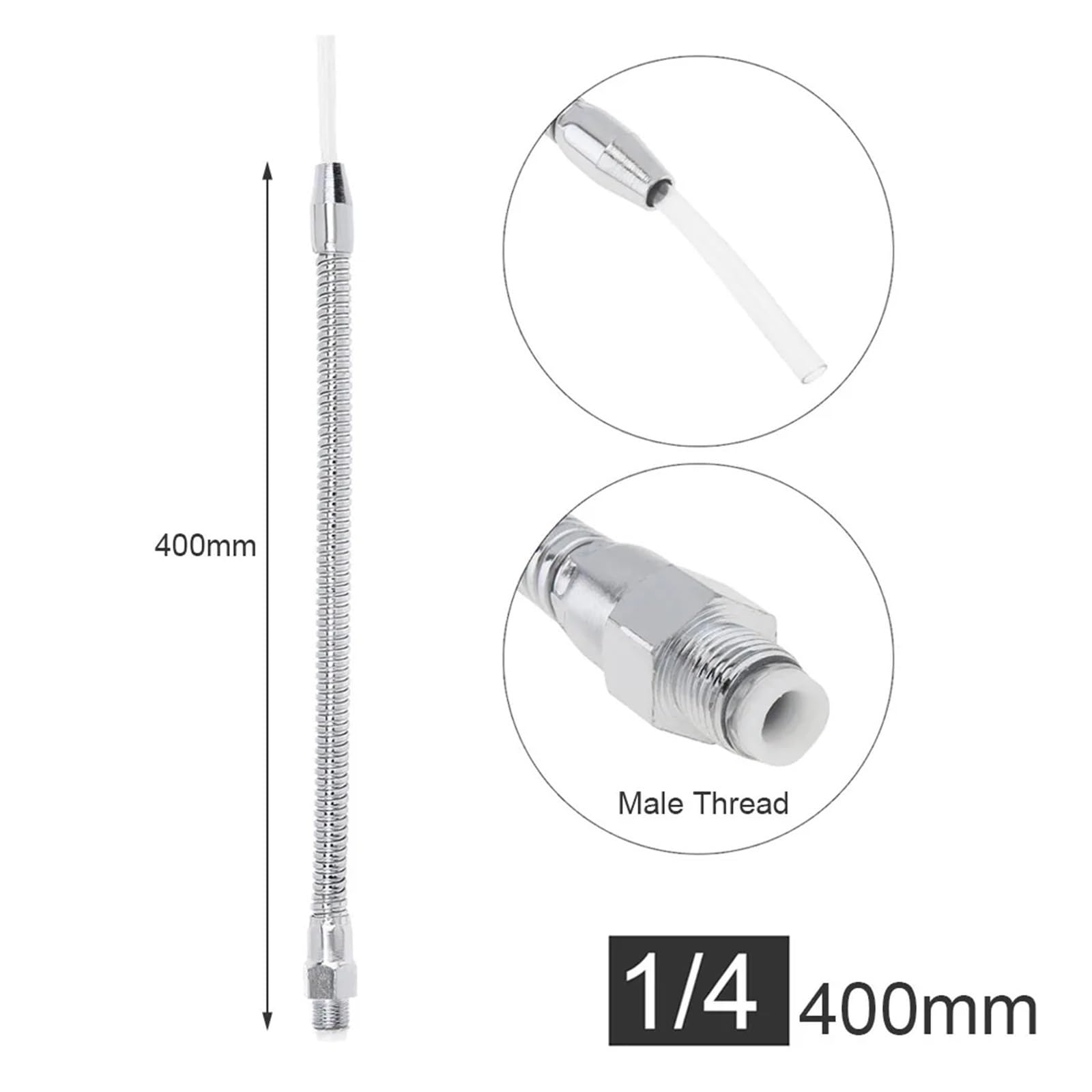 Tuyau de refroidissement Flexible en métal, 400-700mm, 1/2, 1/4, 3/8 pouces, Tubes de refroidissement à eau et huile avec buse ronde for Machine/fraisage CNC(1/4 400mm)