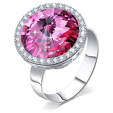 PLATO H Vintage Gem Rings Finger Rings for Women Hollow Carved Flowers Rings in Silver Crystal Joint Halo Rings with Storage Box, Metal, crystal Cover