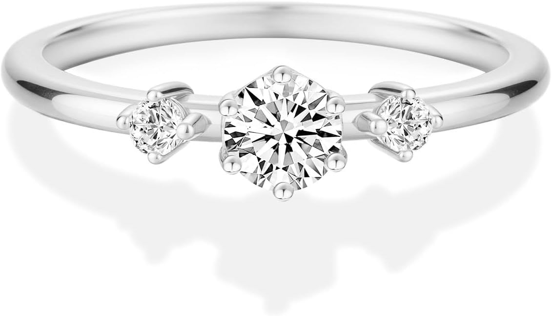 YSDD 0.7ct Moissanite Wedding Ring for Women, 925 Sterling Silver Ring, Small and Cute 3-Stone Eternal Promise Anniversary Ring
