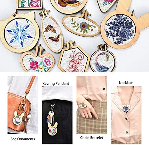 Pajaver Mini Cross Stitch Hoops, 10 Pcs Wooden Ring Embroidery Hoops Set, Small Sewing Kit Frame for DIY Cross Stitch Necklace Pendant Needlework Art Craft