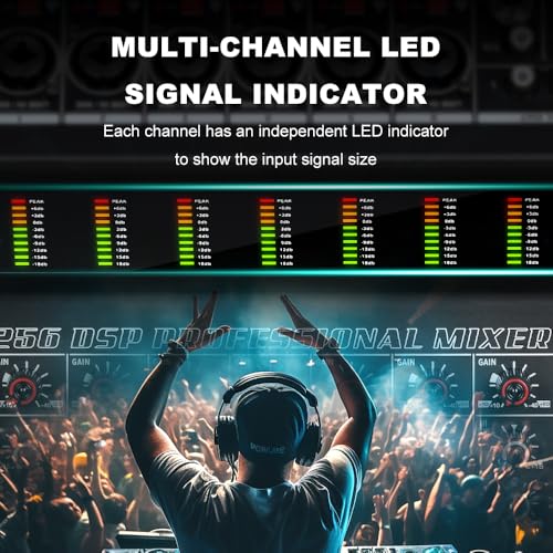 Image of BOMGE PD-8MIC Professional 650w Powered Mixer, 8 Channel Sound Mixer With Dual Wireless Mic, USB, 256-Bit Effects, Bluetooth,48V for Live Bands and DJs