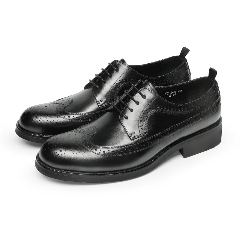 Men's Brogue Oxford Dress Shoes, Breathable Leather Lace-Up Formal Shoes with Non-Slip Platform Sole for Business and Casual Wear