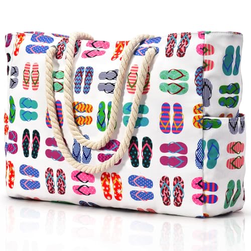 oscaurt Bolsa de playa a rayas, bolsa de baño, impermeable, bolsa de playa, grande, con cremallera, bolsa de la compra, bolsa de playa, XXL, bolsa de la compra, bolso de mano, bolso de mano, bolso de