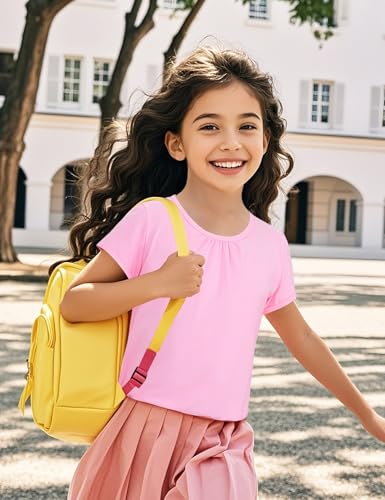 Image of Girls Short Sleeve Shirts Cotton Crew Neck T-Shirt Kids Plain Tees Tops Size 5-12 Years
