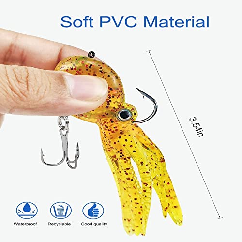 Octopus Lure- 5 Pcs Octopus Fishing Lures With Hook Skirt Tail Soft Squid Jigs Swimbait Lingcod Rockfish Artificial Bait For Saltwater Ocean Fishing 3.54Inch/23G #TOP2