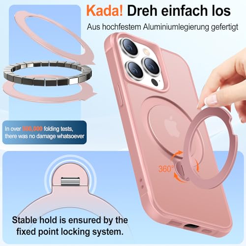 Coque de protection militaire iPhone 15 Pro rose haut de gamme avec anneau aimanté