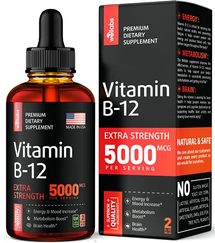 Vitamin B12 Sublingual - Organic B12 Vitamin 5000 MCG - Made in The USA - Methylcobalamin B12 Liquid Supplement - Energy, Mood & Metabolism Increase - Vegan Vitamin B12 Drops