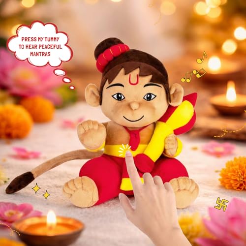 Image of Panda's Box Mantra Chanting Baby Hanuman | As Seen on Shark Tank | Musical Soft Plush Toy | Non-Toxic, Safe| Best Birthday Gift for Newborn Kids (Boys, Girls) | Free Colouring Book | Medium 28 CM