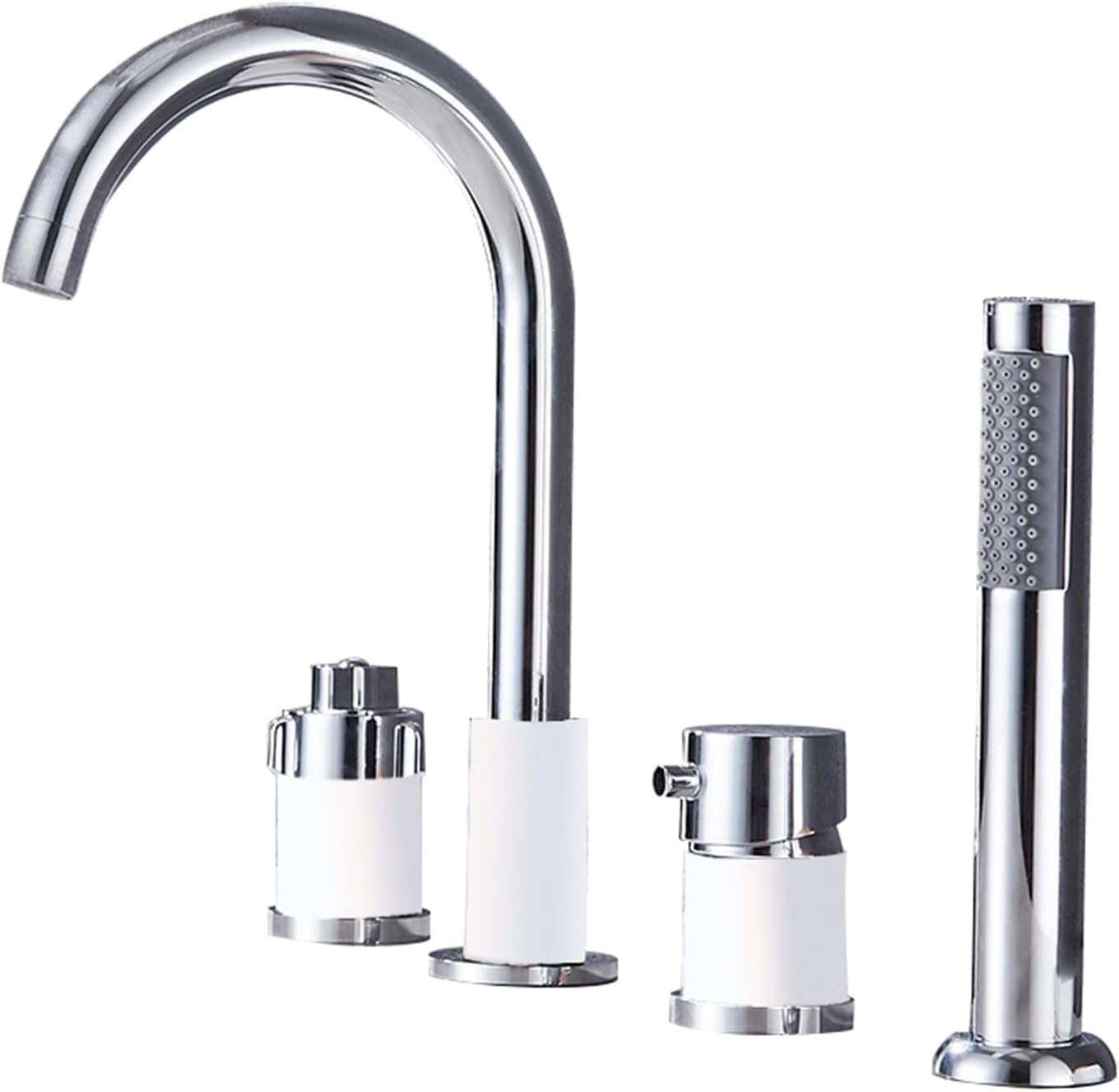 Mitigeur bain-douche 4 trous chrome et blanc col de cygne