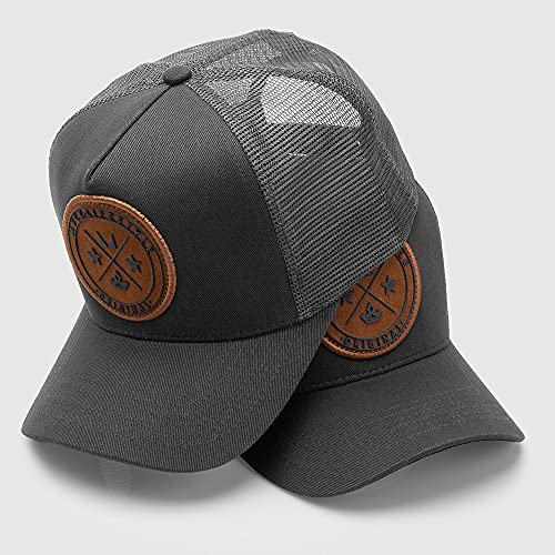 Boné Trucker Brasão Cinza Patch Caramelo Original Mvck