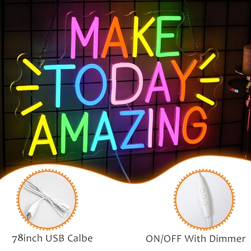 LISIGNVE Make Today Amazing Neon Sign Positive and Upward Quote Neon Light Sign for Wall Decor Rainbow Color Led Light Up Sign for Home Cafe Party Wedding Birthday School by LISIGNVE - Used condition - Image 2
