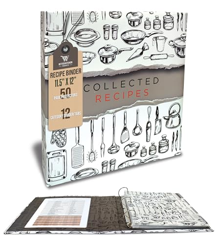 Better Kitchen Products Recipe Binder, Full Page 3 Ring Standard Binder Organizer Set (with 50 Page...