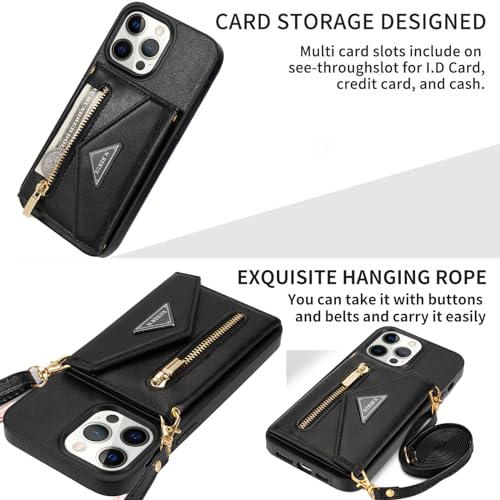Étui à bandoulière iPhone 15 Pro, portefeuille magnétique en cuir avec béquille intégrée