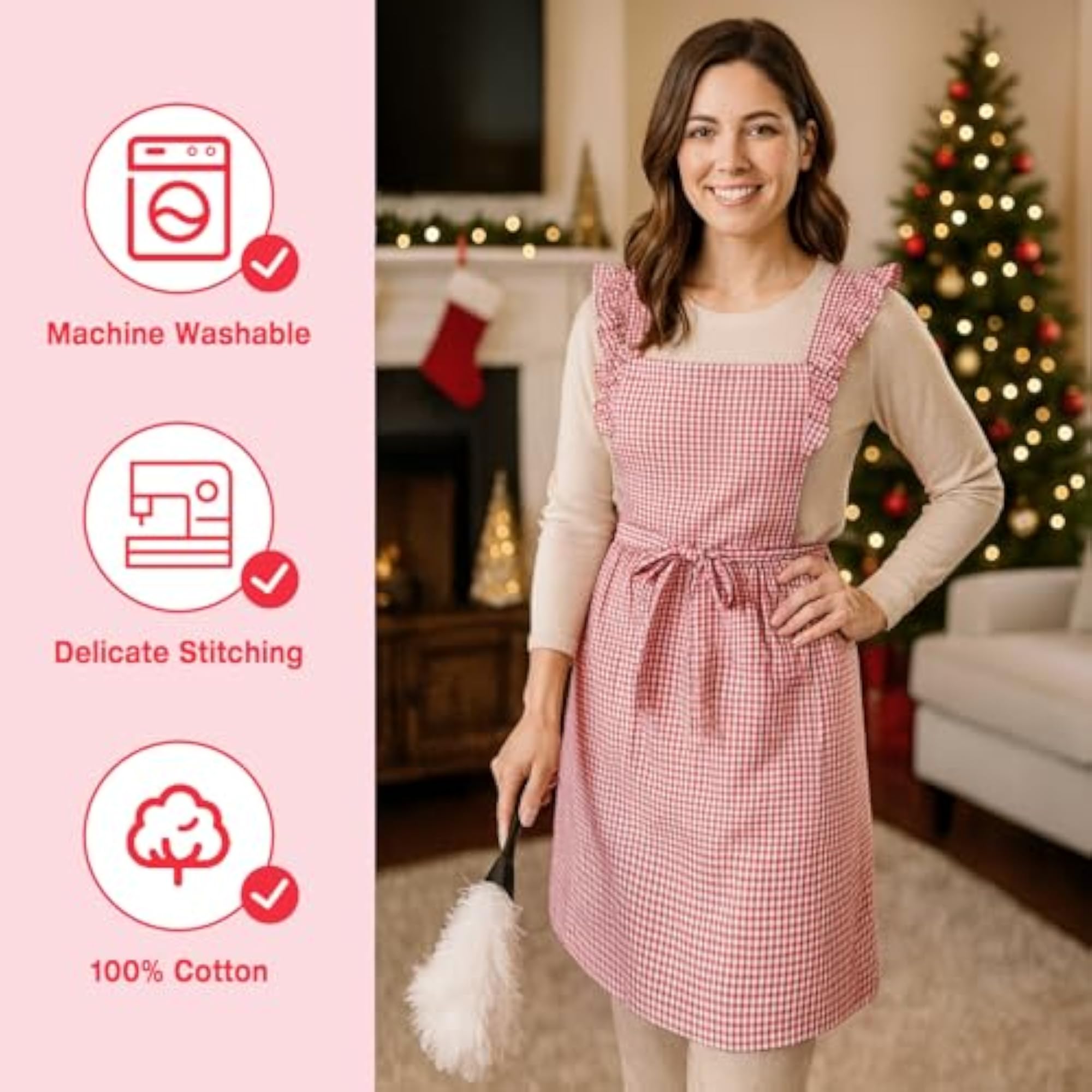 Vintage Gingham Apron for Women, Gift for Cooking